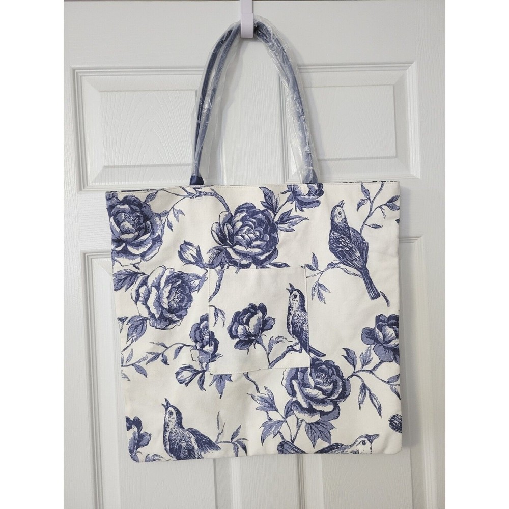 Large Canvas Reversible Tote Bag Fashion Casual Shoulder Handbag Birds Flowers